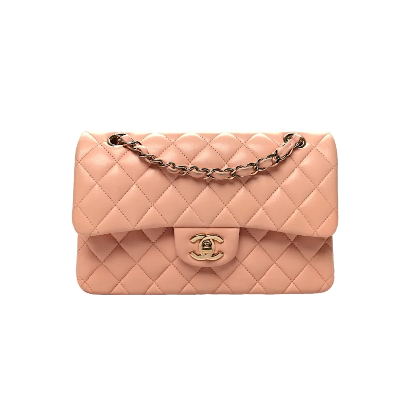 Chanel Classic Double Flap Small Peach Pink Lambskin Goldtone Hardware