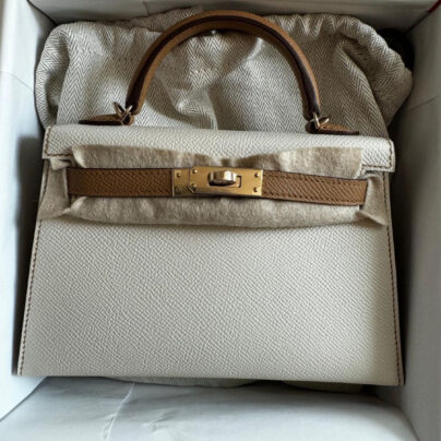 Hermes Mini Kelly 20 HSS Craie Biscuit Epsom Leather Gold hardware