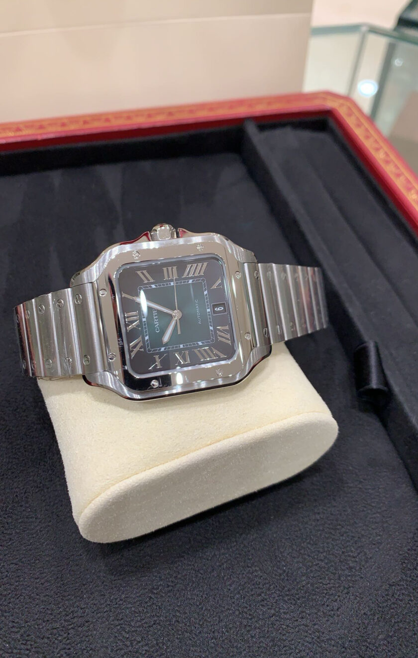 New Santos de Cartier Large Green Dial Steel Watch WSSA0061.jpg
