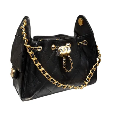 Chanel 25 Mini Black Quilted Calfskin Handbag Goldtone Hardware