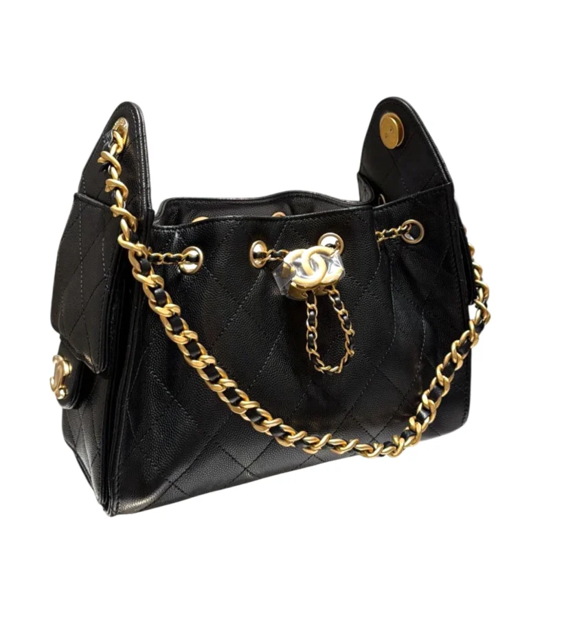 Chanel 25 Mini Black Quilted Calfskin Handbag Goldtone Hardware