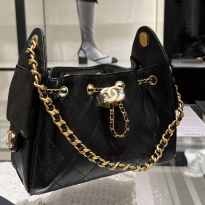 Chanel 25 Mini Quilted Black Calfskin Handbag Gold Hardware