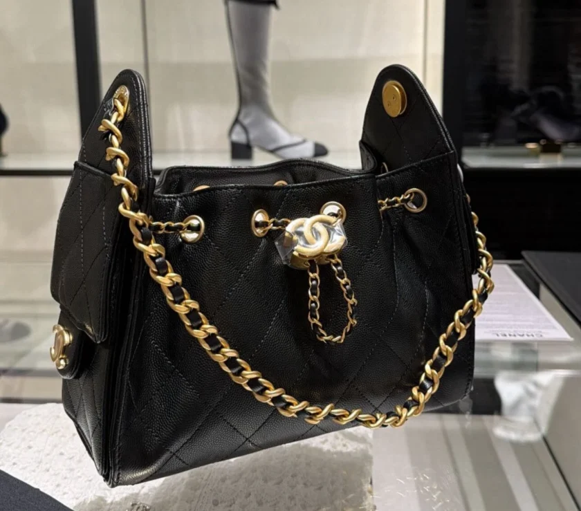 Chanel 25 Mini Quilted Black Calfskin Handbag Gold Hardware