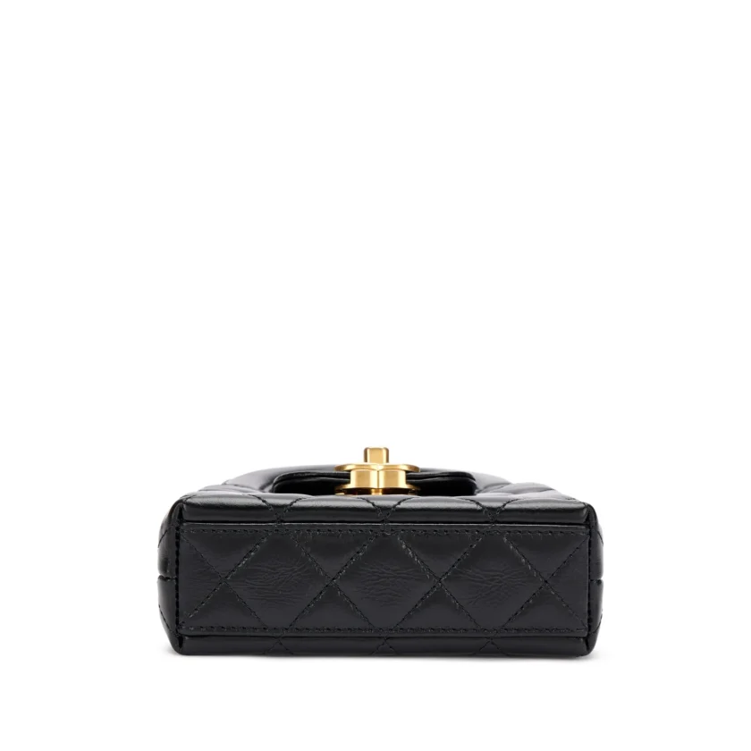 Chanel Kelly Nano Top Handle Black Quilted Calfskin Bag bottom
