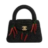 Chanel Kelly Nano Top Handle Black Raffia Chilli Embroidered Bag