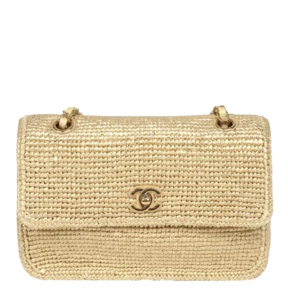 Chanel Small Coco Beach Beige Raffia Braided Single Flap Bag