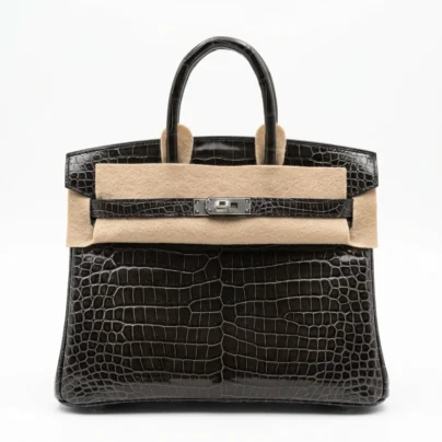 Hermes Birkin 25 Graphite Shiny Porosus Palladium Hardware