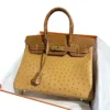 Hermes Birkin 30 Touch Ostrich Shiny Alligator Saffron Gold Hardware