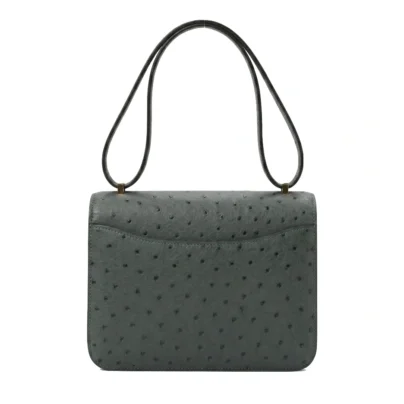 Hermes Constance 18 Ostrich Vert Amande back