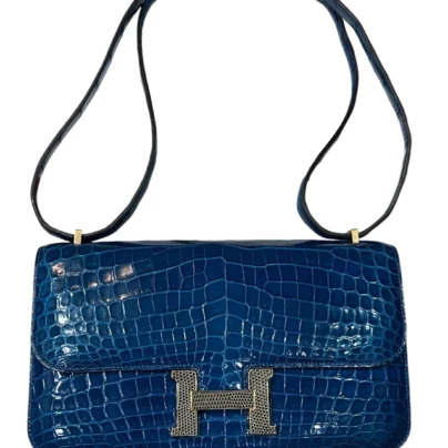 Hermès Constance Élan Bleu Izmir Niloticus Crocodile leather Lizard Hardware