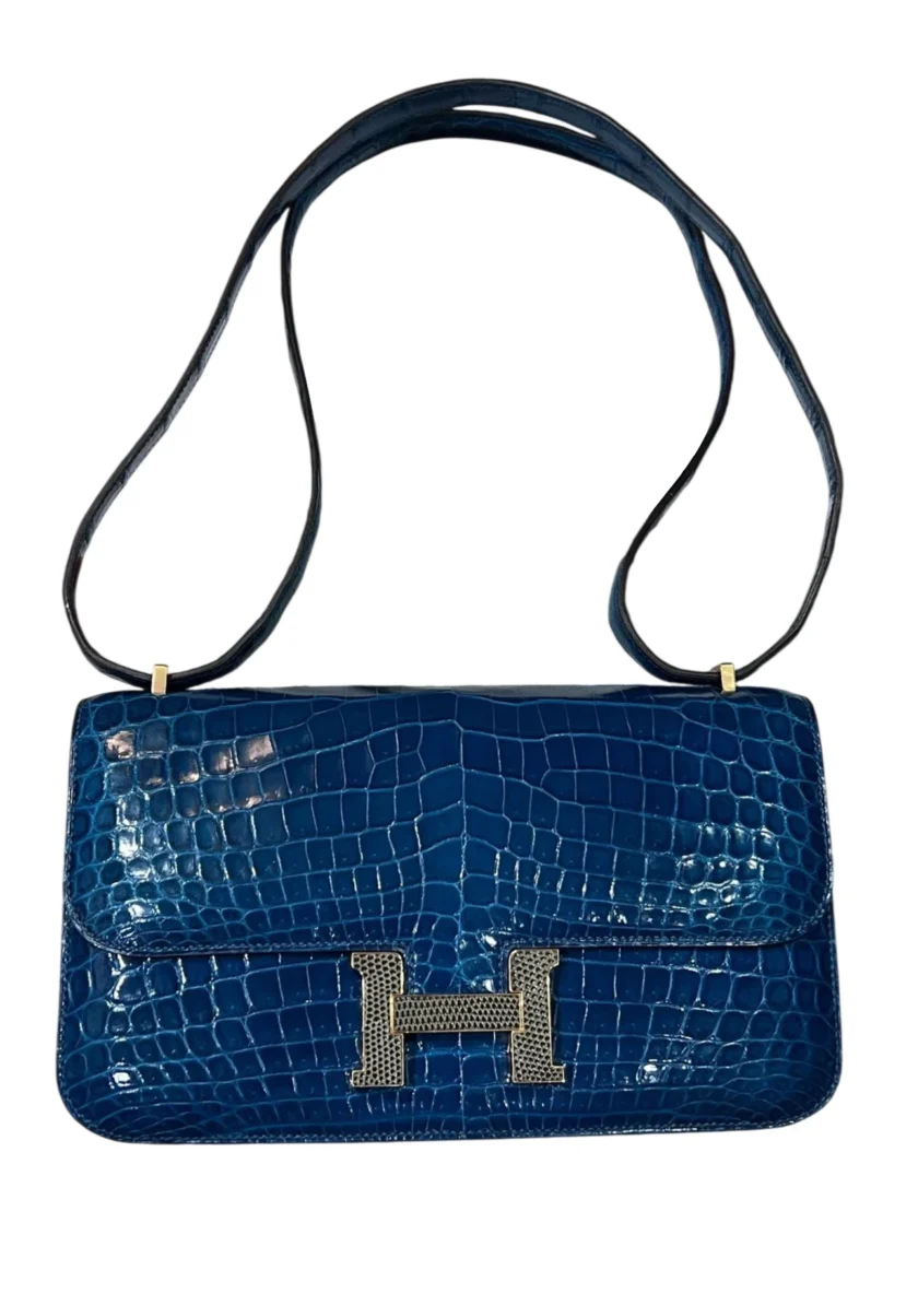 Hermès Constance Élan Bleu Izmir Niloticus Crocodile leather Lizard Hardware