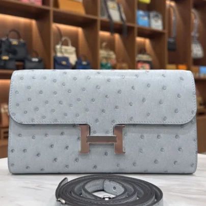 Hermes Constance To Go Bleu Glacier Ostrich Palladium Hardware
