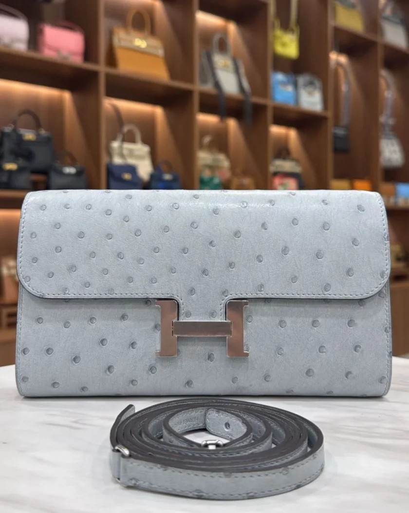 Hermes Constance To Go Bleu Glacier Ostrich Palladium Hardware