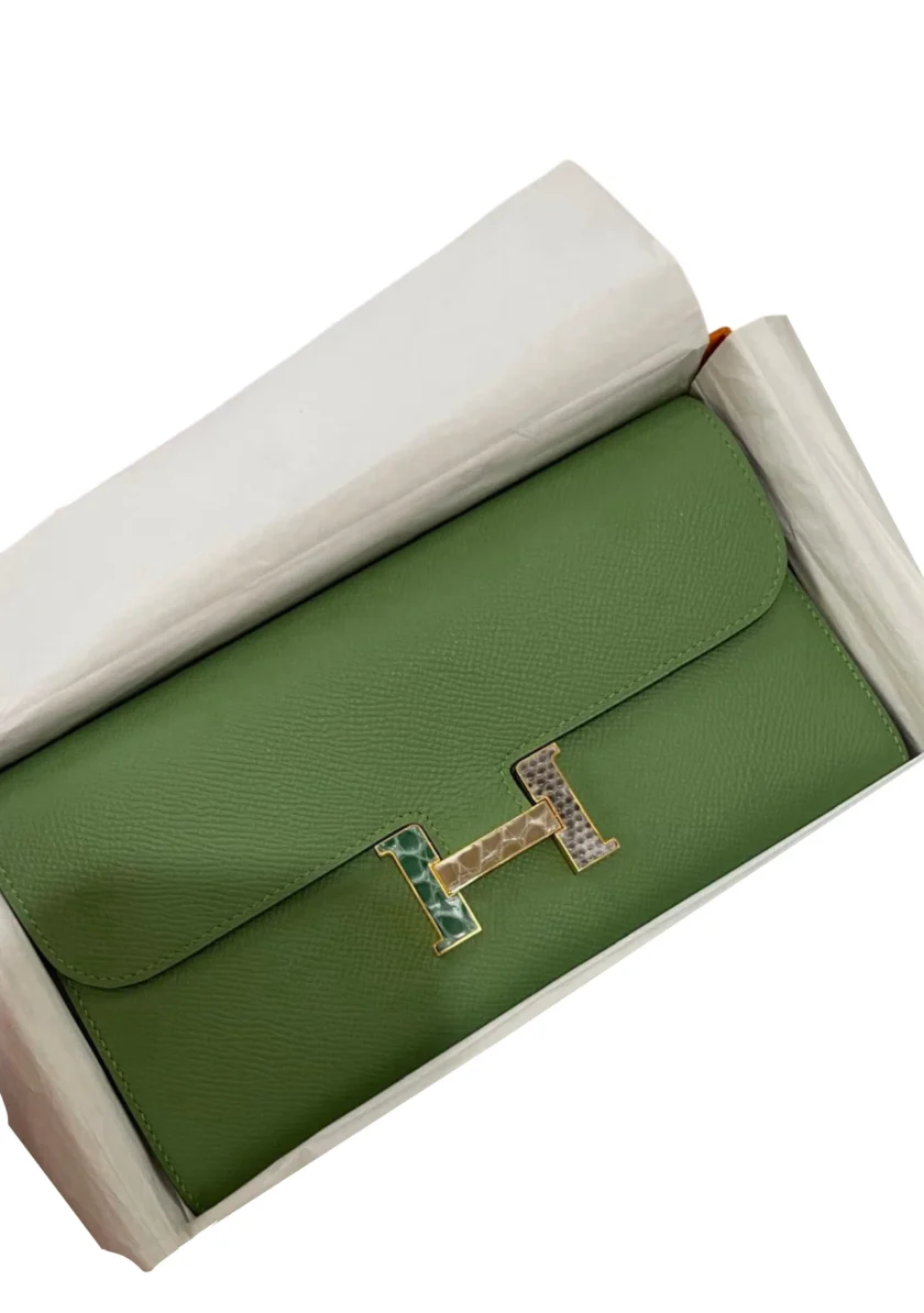 Hermes Constance To Go Wallet Vert Criquet Epsom Alligator Lizard Marquette Hardware