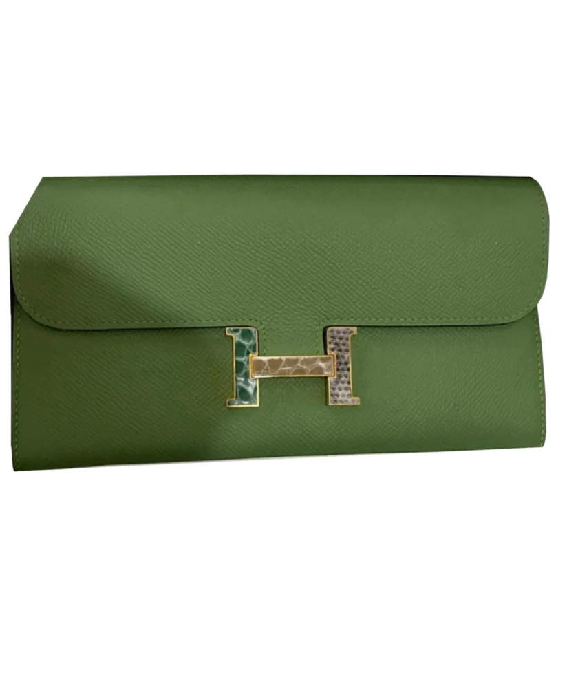 Hermes Constance To Go Wallet Vert Criquet Epsom Mix Alligator Lizard Marquette Hardware