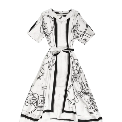 Hermes Ex Libris a Main Levee White Silk dress caftan
