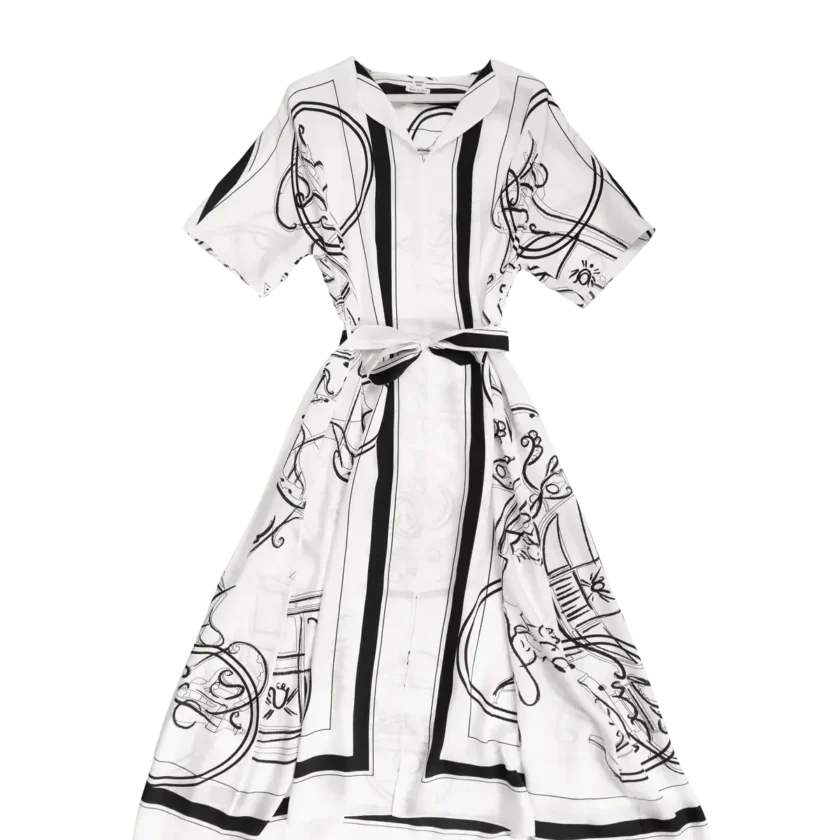 Hermes Ex Libris a Main Levee White Silk dress caftan