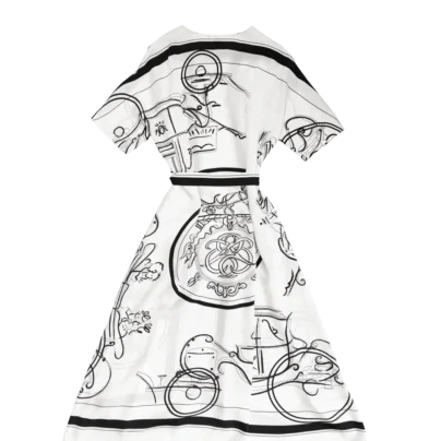 Hermes Ex Libris a Main Levee White Silk dress caftan back