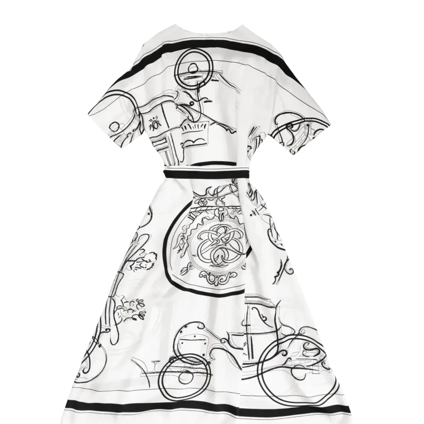 Hermes Ex Libris a Main Levee White Silk dress caftan back