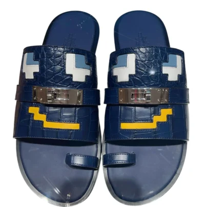Hermes Joke Blue Alligator Sandals Palladium Hardware