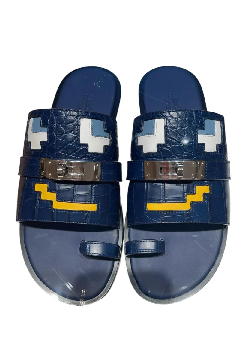 Hermes Joke Blue Alligator Sandals Palladium Hardware