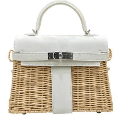 Hermès Kelly 20 Mini Picnic White Swift leather Osier Wicker Palladium hardware