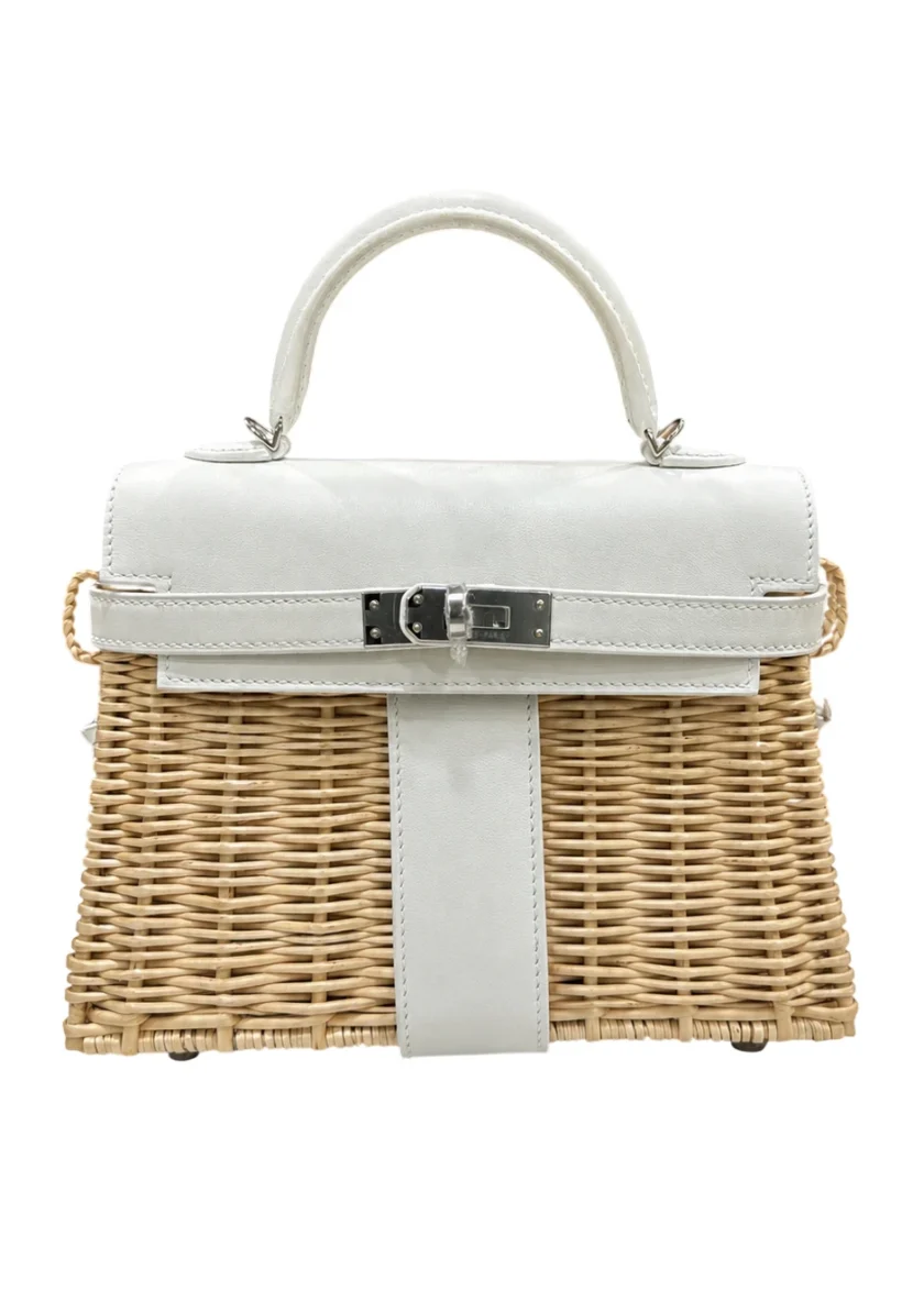 Hermès Kelly 20 Mini Picnic White Swift leather Osier Wicker Palladium hardware