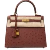 Hermès Kelly 25 Sellier Ostrich Rouge H Gold Hardware