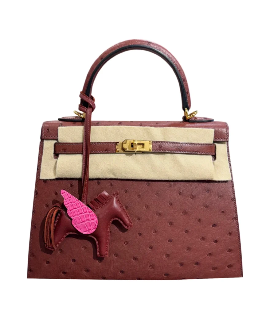Hermes Kelly 25 Sellier Rouge H Ostrich Gold Hardware