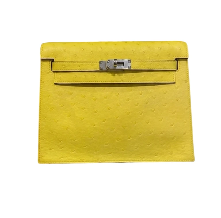Hermes Kelly Danse Jaune Citron Ostrich Palladium Hardware