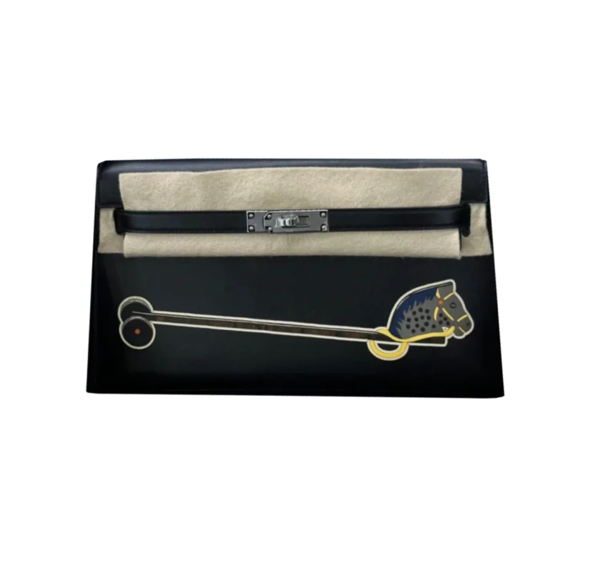 Hermès Kelly Élan Black Tadelakt Cheval de Bois PHW