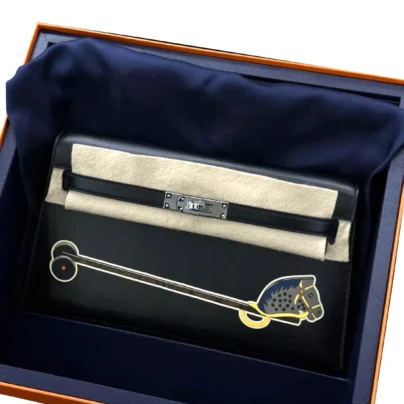Hermès Kelly Élan Black Tadelakt Cheval de Bois PHW Limited edition