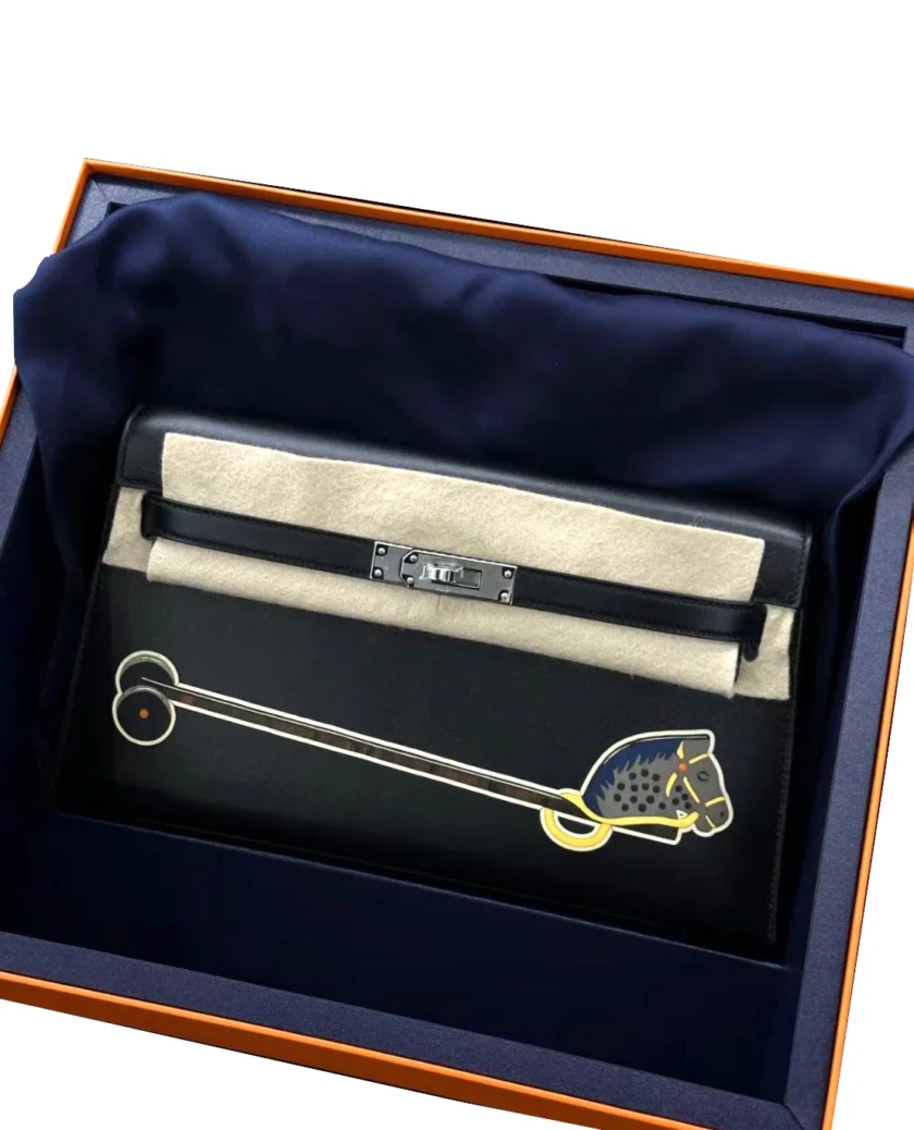 Hermès Kelly Élan Black Tadelakt Cheval de Bois PHW Limited edition