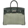 Hermes Limited Edition Birkin 35 Vert Anglais Swift Toile Riga Handbag Palladium Hardware