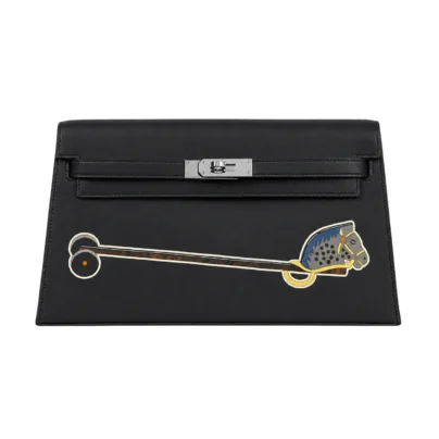 Hermes Limited Edition Kelly Elan Black Tadelakt Cheval de Bois Palladium Hardware