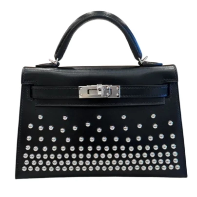 Hermès Mini Kelly 20 Clouté Studded Black Box Leather Palladium hardware