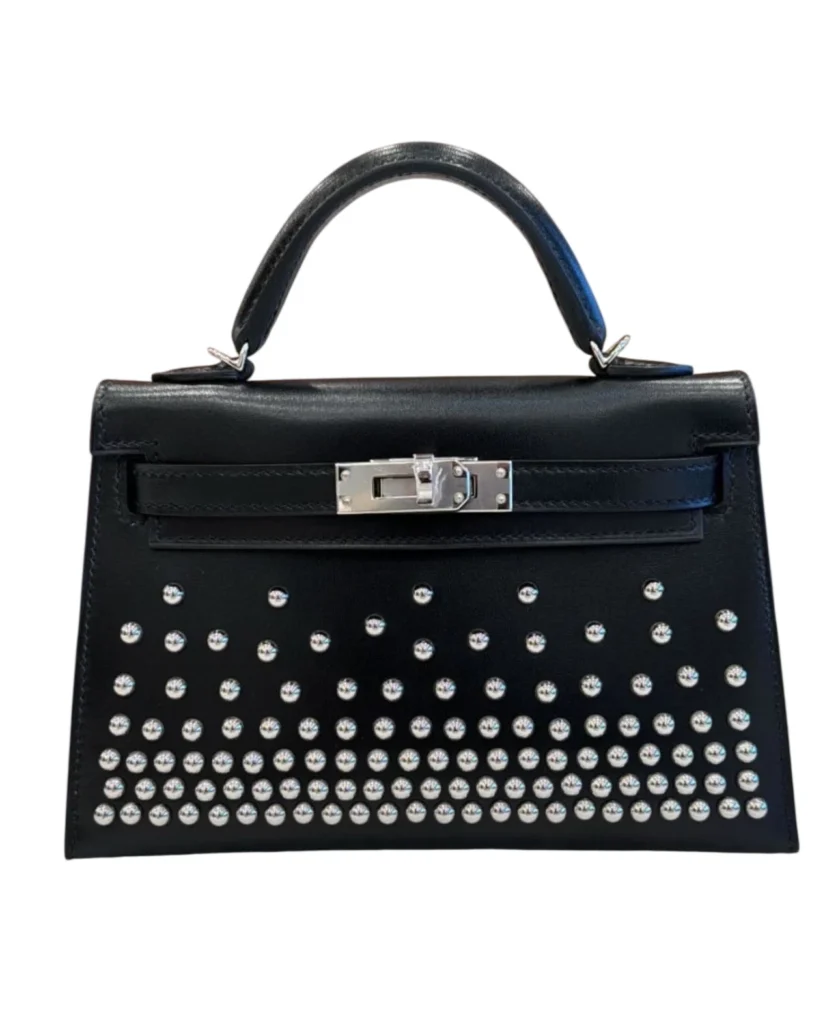 Hermès Mini Kelly 20 Clouté Studded Black Box Leather Palladium hardware