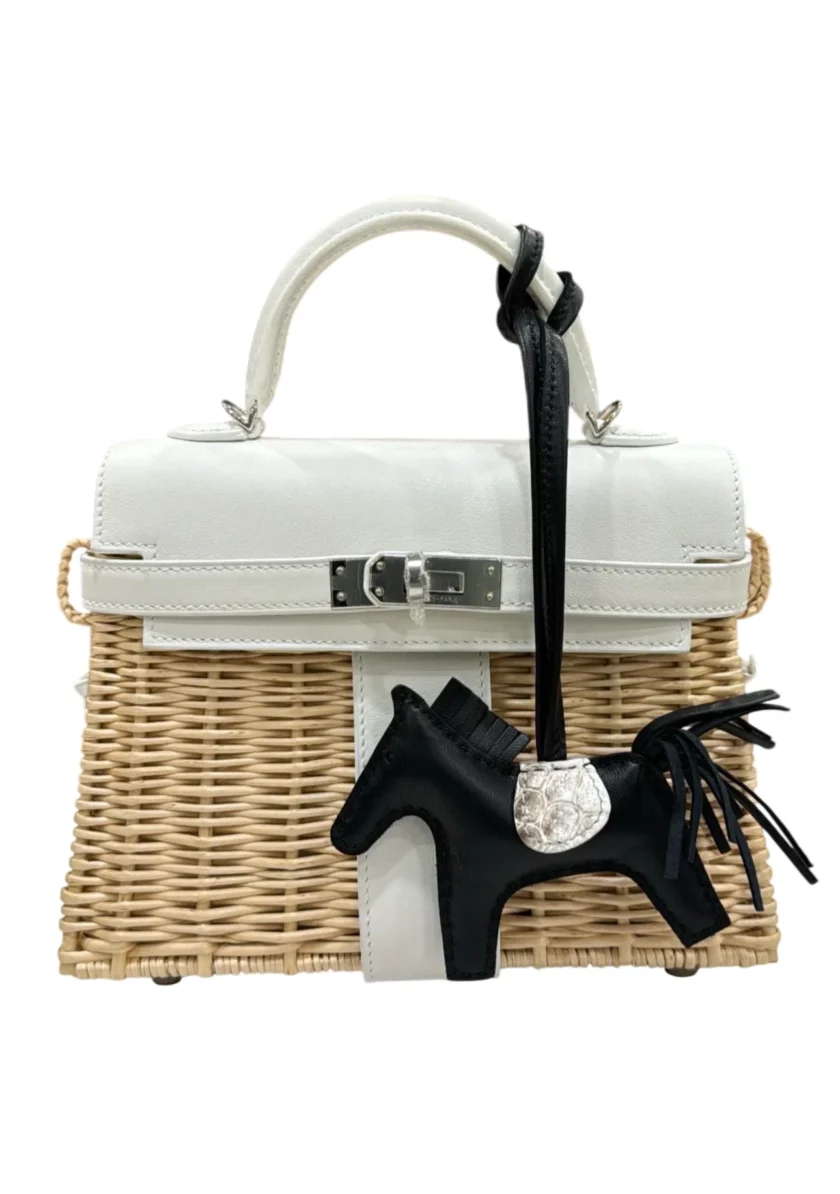 Hermès Mini Kelly 20 Picnic White Swift leather Osier Wicker Palladium hardware