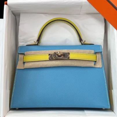 Hermès Mini Kelly Sellier 20 Bleu Jean Lime Epsom Palladium hardware