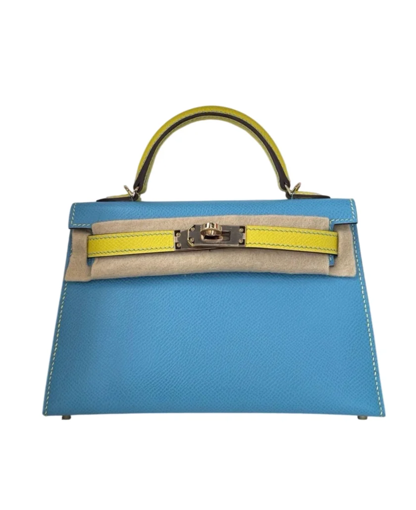 Hermès Mini Kelly Sellier 20 Blue Jean Lime Epsom Palladium hardware