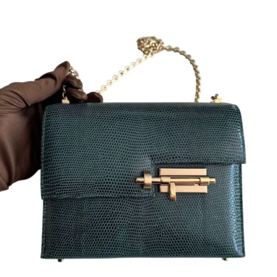 Hermes Mini Verrou Lizard in Vert Cypress Permabrass Hardware