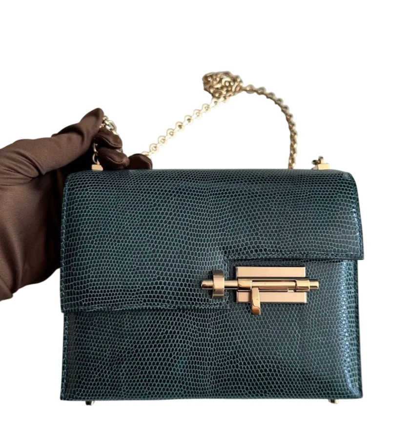 Hermes Mini Verrou Lizard in Vert Cypress Permabrass Hardware