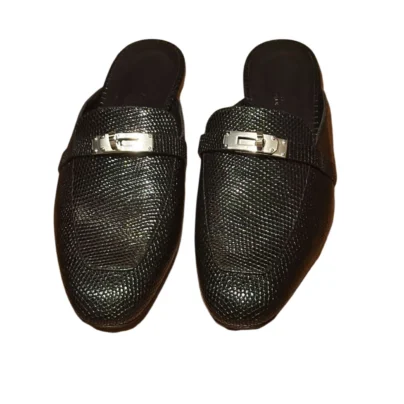 Hermes Oz Mule Black Lizard Palladium Hardware