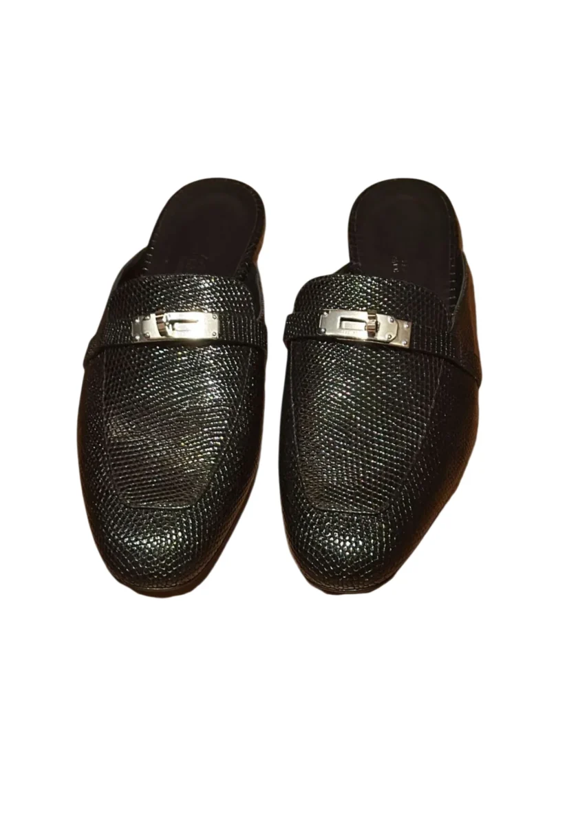 Hermes Oz Mule Black Lizard Palladium Hardware
