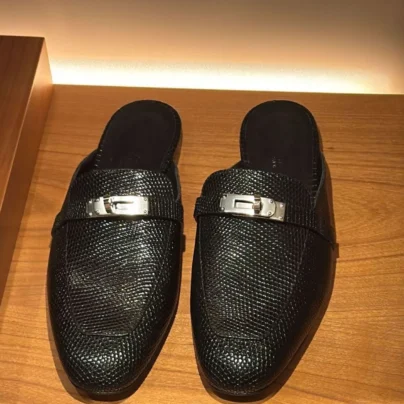 Hermes Oz Mule Black Lizard leather Palladium Hardware