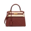 Hermès Sellier Kelly 25 Rouge H Ostrich Leather Gold Hardware