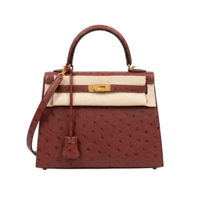 Hermès Sellier Kelly 25 Rouge H Ostrich Leather Gold Hardware