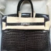 New Hermes Birkin 25 Graphite Shiny Porosus Palladium Hardware