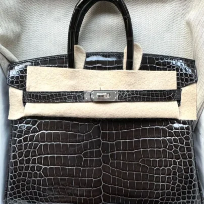 New Hermes Birkin 25 Graphite Shiny Porosus Palladium Hardware