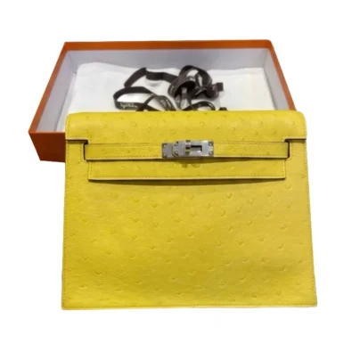 New Hermes Kelly Danse Jaune Citron Ostrich Palladium Hardware